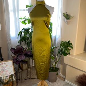 NBD Chartreuse Halter Midi Dress